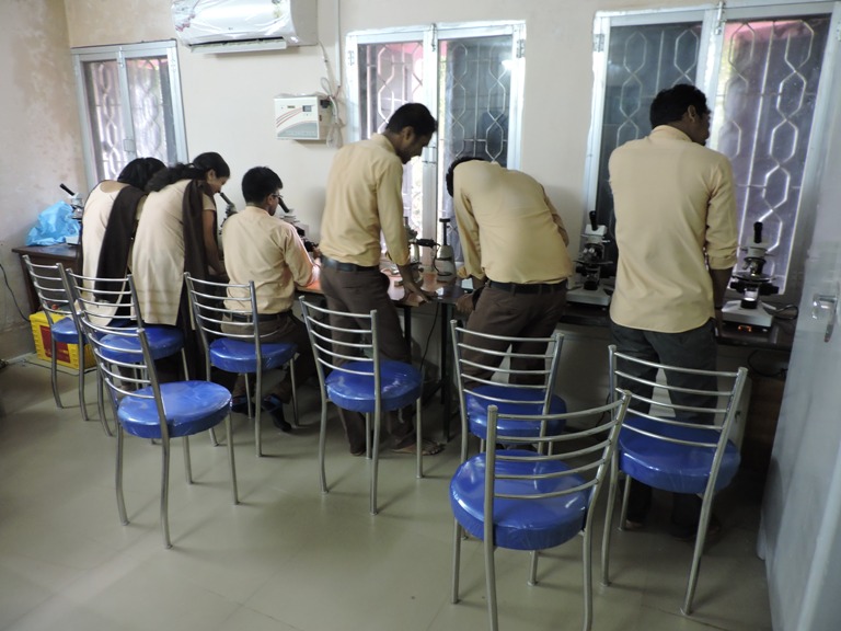Students at hands on practical in Microscope Laboratory