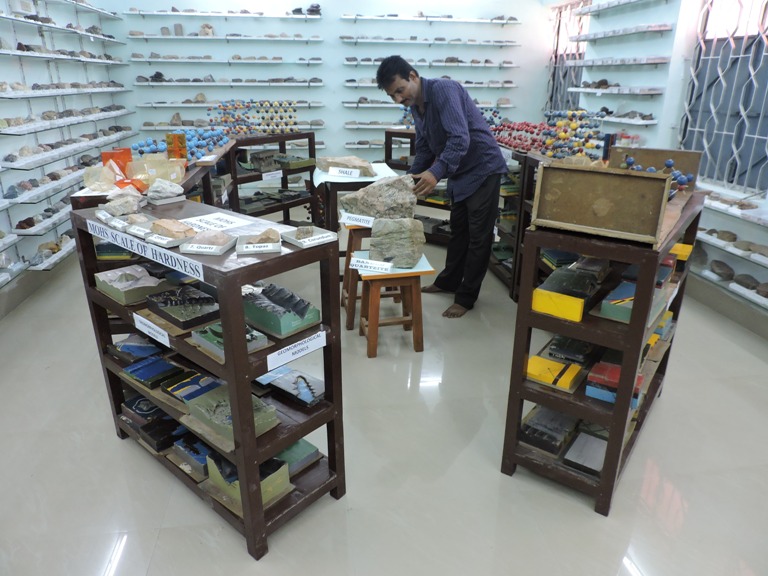 Rocks are being arranged methodically in the museum